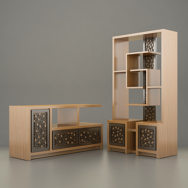 Teak Wood Minimalis Cabinet 3D model image 1 