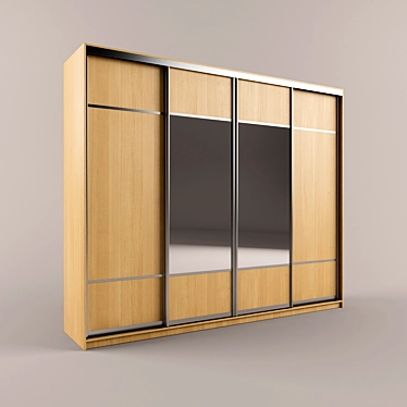 Mirrored Four-Door Particleboard Wardrobe 3D model image 1 