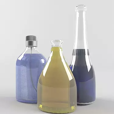 Glass Liquid Bottles 3D model image 1 