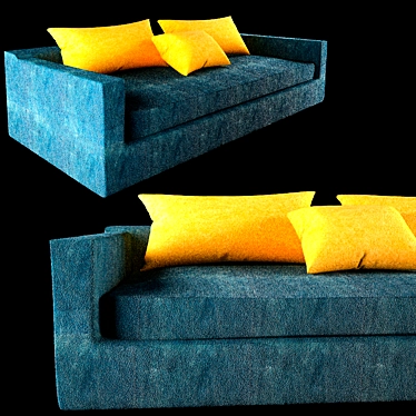 Emerald Leather Sofa with Vibrant Yellow Suede Cushions 3D model image 1 