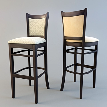 Modern Wooden Bar Stool with Soft Cushion 3D model image 1 