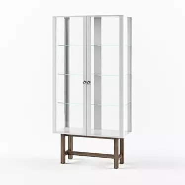 Modern Glass Door Cabinet with Wood and Metal Frame 3D model image 1 