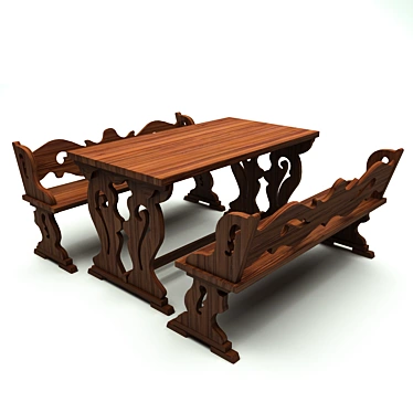 Artisan Carved Table Set 3D model image 1 
