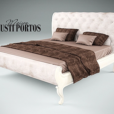 Luxury Silver-Trimmed Wooden Bed 3D model image 1 