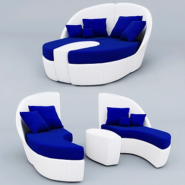 Rustic Rattan Chair Set 3D model image 1 