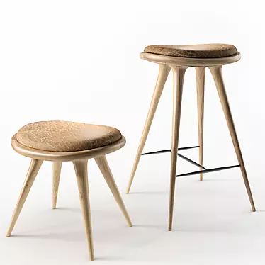 Oak Stool with Leather Seat 3D model image 1 