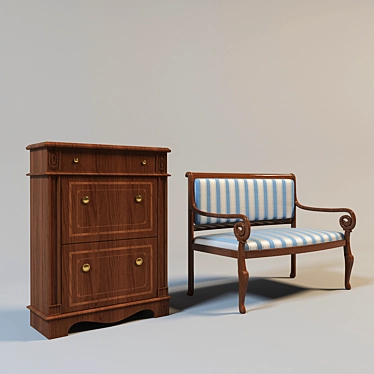 Classic Bench and Shoe Rack 3D model image 1 