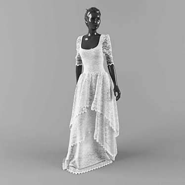 Elegant White Lace Dress 3D model image 1 