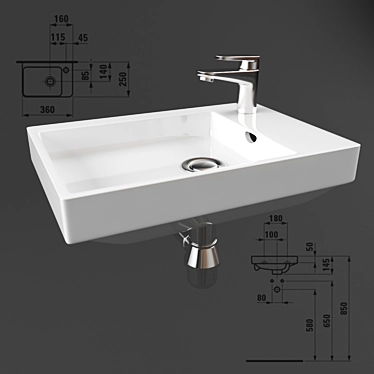 Compact Small Sink 360x250mm 3D model image 1 