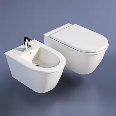 Elevate Hygiene Collection: Wall-Mounted Toilet & Bidet 3D model image 1 