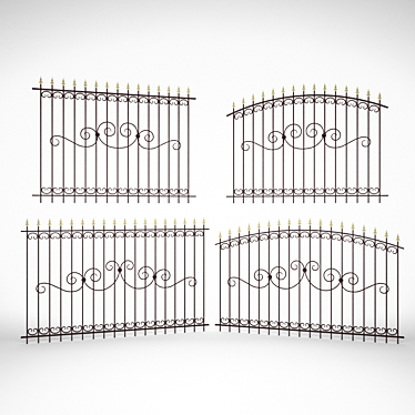 Elegant Wrought Iron Fence Sections 3D model image 1 