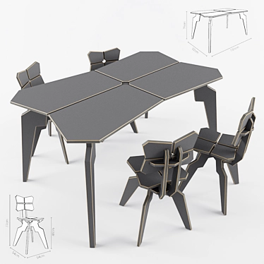 Industrial Birch Splice Table Set 3D model image 1 
