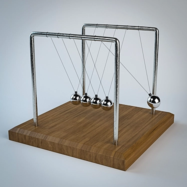 Chrome Pendulum on Wooden Base 3D model image 1 