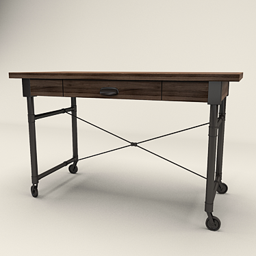 Modern Wood and Metal Desk 3D model image 1 