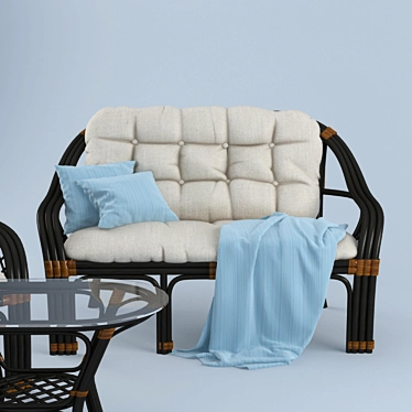 "Rattan Oasis Set: Sofa, Chair & Table 3D model image 1 