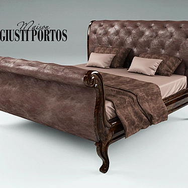 Luxury Dark Wood Bed with Upholstered Headboard 3D model image 1 