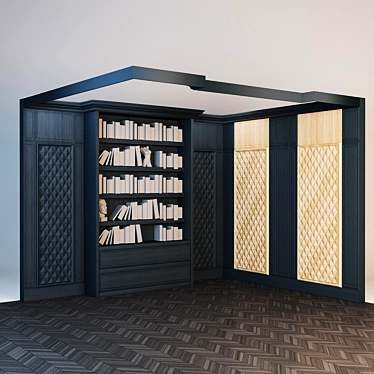 Wooden Bookcase with Portrait Wall 3D model image 1 