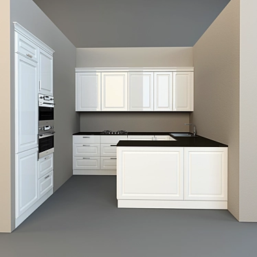 Modular Kitchen Without Appliances 3D model image 1 