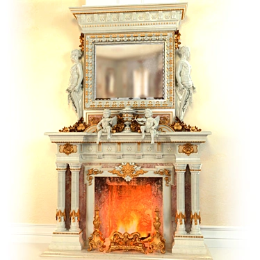 Title: Baroque-inspired Floor-to-Ceiling Fireplace 3D model image 1 