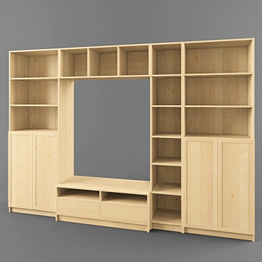 Modern Birch TV Cabinet - Ikea Billy/Bennu 3D model image 1 