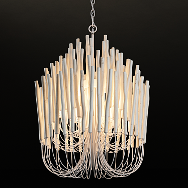 Wooden Whitewash Chandelier: 5-Light Elegant Fixture 3D model image 1 