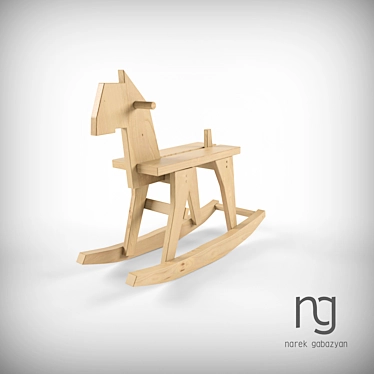 Oak Wood Rocking Horse 3D model image 1 