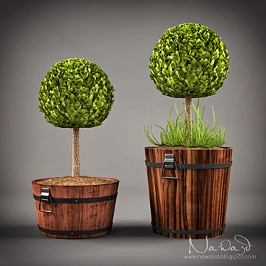 Rustic Wood Planter Pot 3D model image 1 