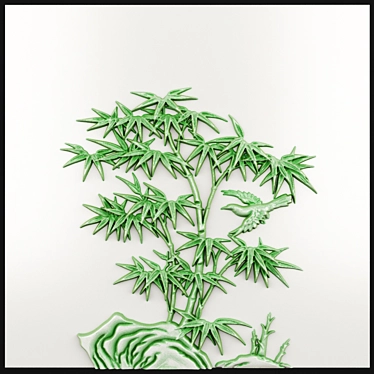 Bamboo Bird Floral Bas-Relief 3D model image 1 