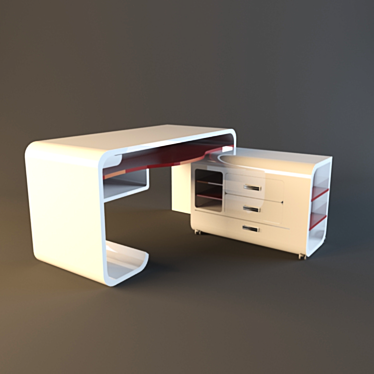 Glossy MDF Office Desk 3D model image 1 