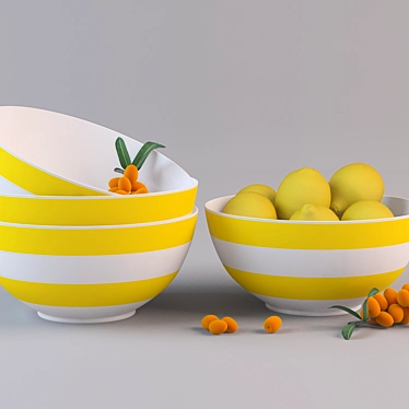 Elegant Serving Bowl - White & Yellow 3D model image 1 