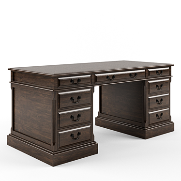 Elegant Oak Wood British Desk 3D model image 1 