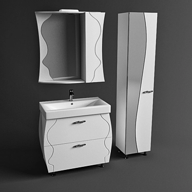 Aqua Solo 80 - Vanity Set with Mirror and Tall Cabinet 3D model image 1 