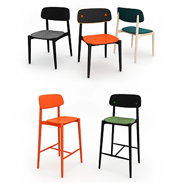 Versatile Seating Set: 3 Standard Chairs & 2 Bar Stools 3D model image 1 