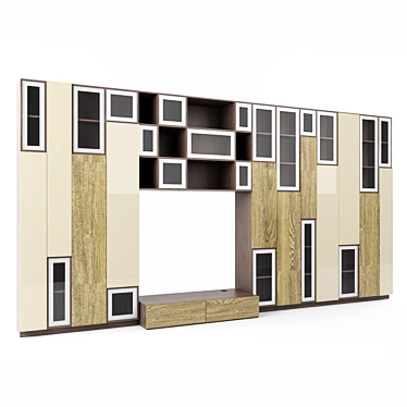 Modern Designer Wall Unit: Sleek LDSP Body, Glossy MDF Doors, Shucko Aluminum Frame 3D model image 1 