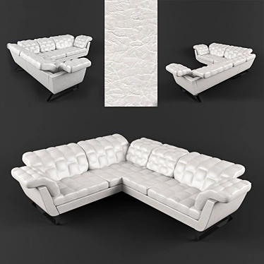 Luxurious White Leather Corner Sofa 3D model image 1 