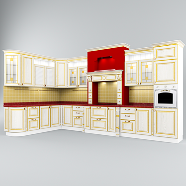Classic Ash Wood Kitchen Set - Sonata Gold 3D model image 1 