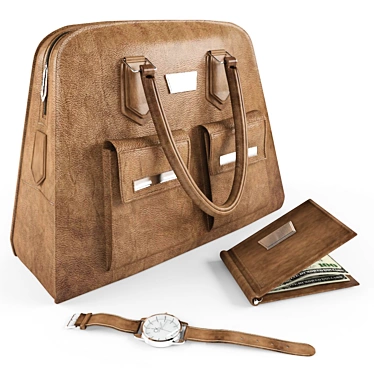 Fashion Essentials Set: Bag, Watch, Wallet 3D model image 1 