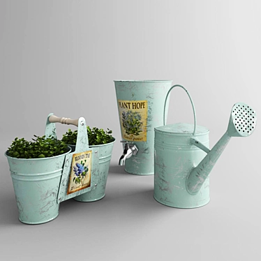 Green Oasis: Plant Pots & Watering Can 3D model image 1 