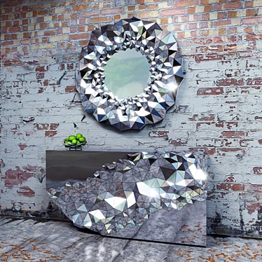 Stellar Console Set: Luxurious Steel Table & Mirror 3D model image 1 