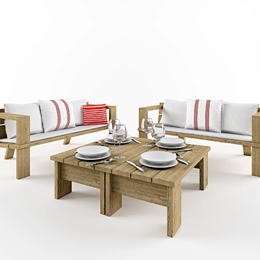 Outdoor Bench & Table Set 3D model image 1 