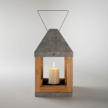 Rustic Wood and Metal Lantern 3D model image 1 