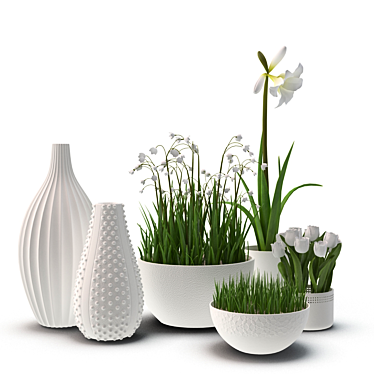 Title: Elegant Floral Vase Set 3D model image 1 