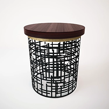 Mondrian-inspired Iron and Wood Side Table 3D model image 1 