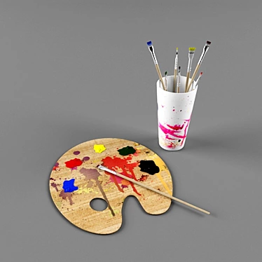 Artistic Brush & Palette Set 3D model image 1 