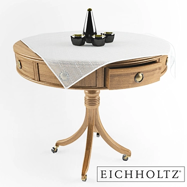 Round Oak Table with Perimeter Drawers 3D model image 1 