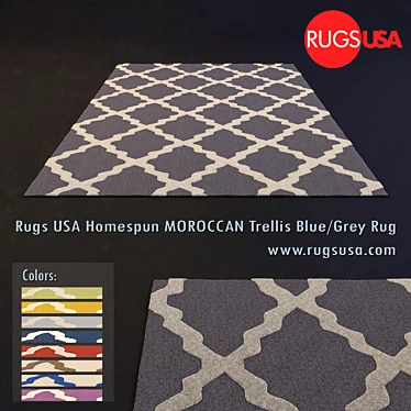 Homespun Moroccan Trellis: Wool Hand Hooked Rug 3D model image 1 