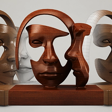 Wooden Dual-Face Statue 3D model image 1 