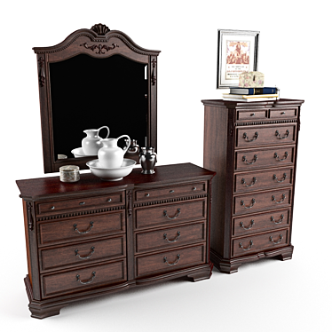 Title: Classic Twin Dressers with Mirror 3D model image 1 