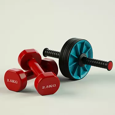 Home Fitness Equipment: Roller & Dumbbells 3D model image 1 