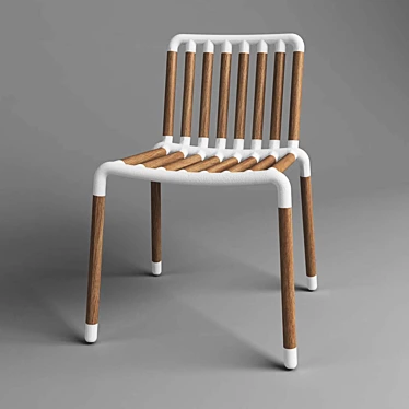 Title: Sleek Tube Chair: Wood & Aluminum Fusion 3D model image 1 